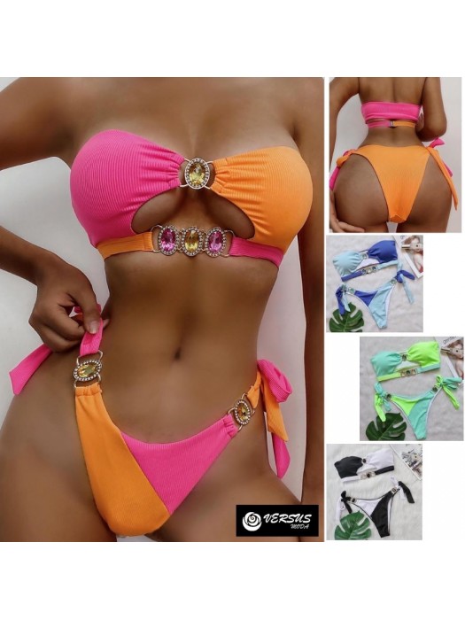 Costume Bagno 2 Pezzi Bikini Brasiliano Vita Alta Mare Donna Swimsuit 550182